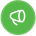 Green circle icon with a white megaphone, representing AI-powered marketing and campaign messaging.