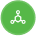 Green circle icon with branching node symbol representing automated AI workflows and quality monitoring systems.